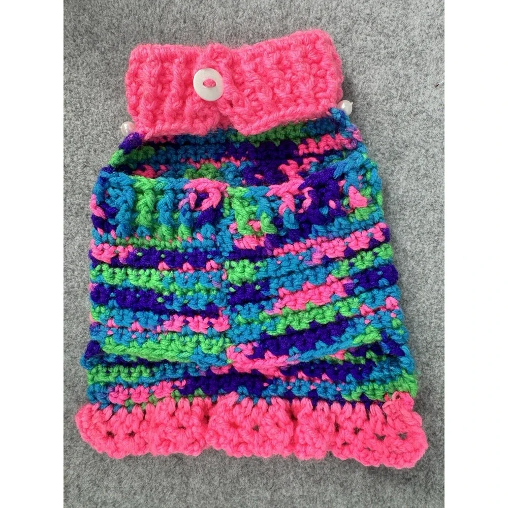 Extra Small Dog‎ Sweater Crochet Variegated Pink Blue Green Handmade